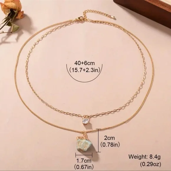 Set of 2 14K Gold Plated Natural stone Boho Chic Necklaces - Picture 4 of 4